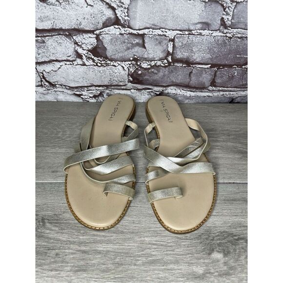 Via Spiga Metallic Silver Leather Toe Post Slides Sandals Women’s Sz 10M US/40EU - Picture 2 of 16